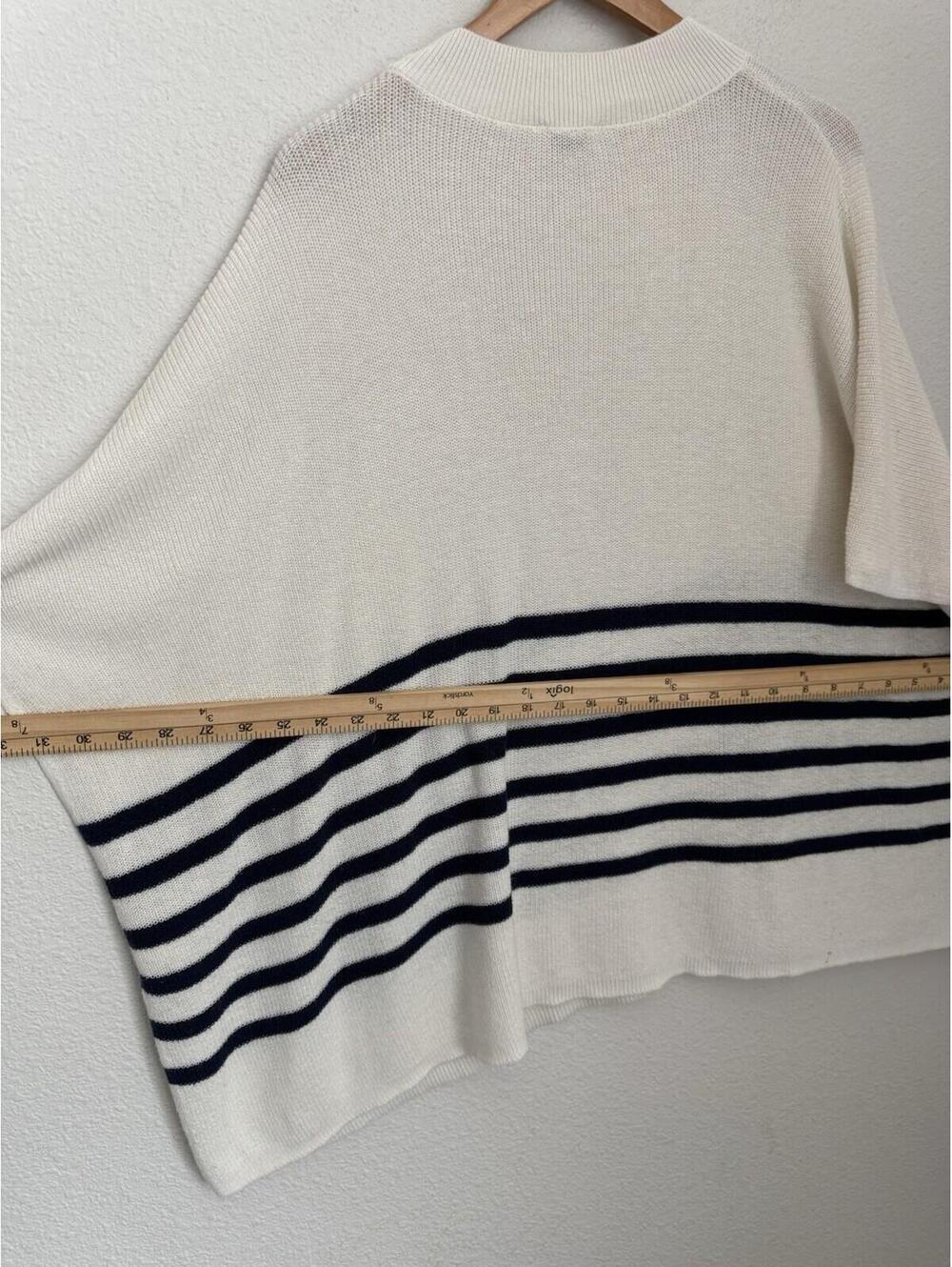 J.Crew Women’s OS Ivory Navy Blue Striped Knit Poncho Coastal Preppy Classic - Picture 8 of 8